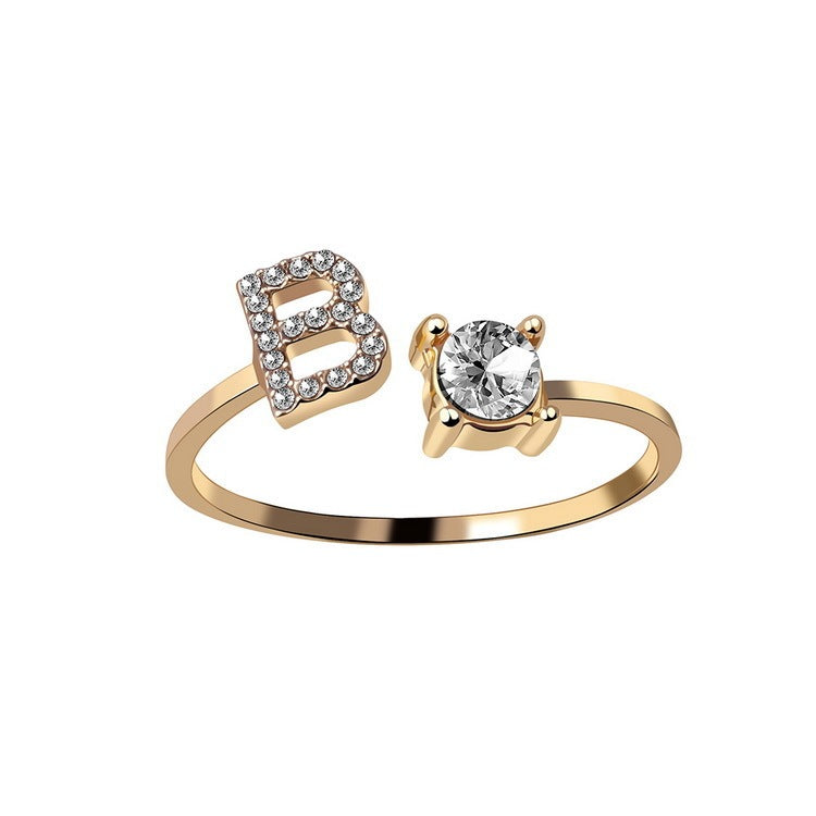 Adjustable ring with initials 26 letters