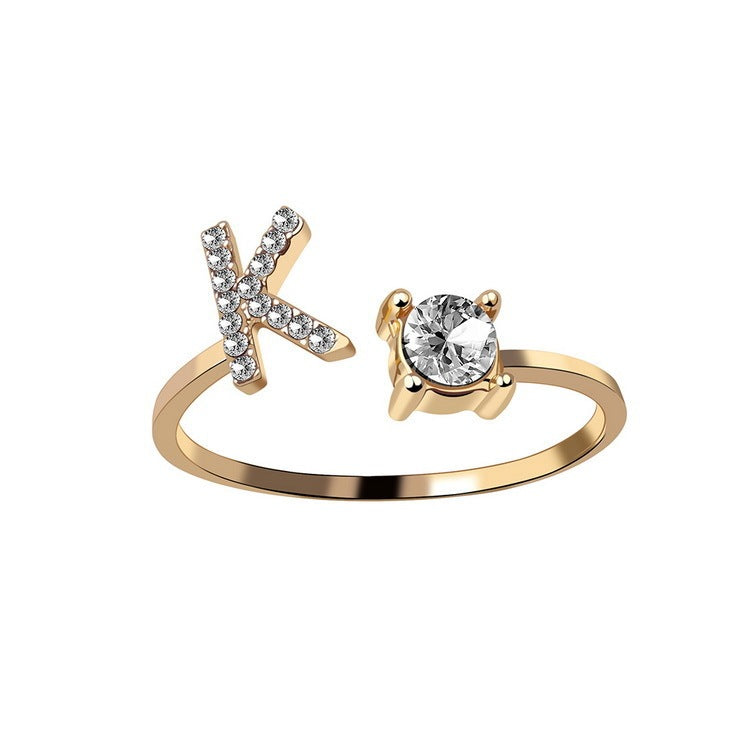 Adjustable ring with initials 26 letters