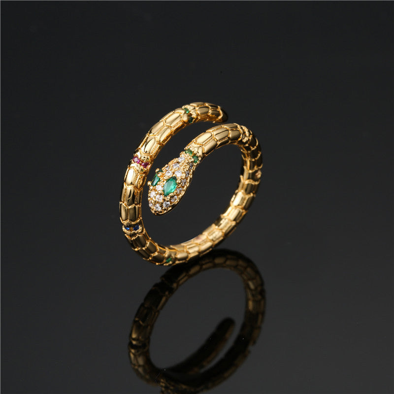 Fashion Adjustable Shiny Zirconia Golden Snake Ring