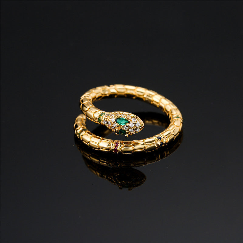 Fashion Adjustable Shiny Zirconia Golden Snake Ring