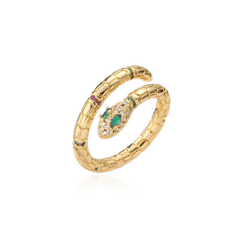 Fashion Adjustable Shiny Zirconia Golden Snake Ring