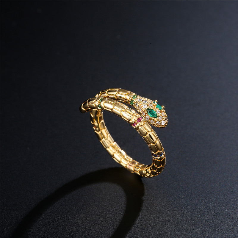 Fashion Adjustable Shiny Zirconia Golden Snake Ring