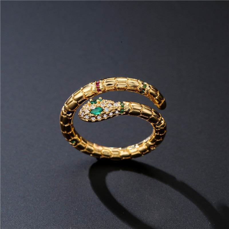 Fashion Adjustable Shiny Zirconia Golden Snake Ring
