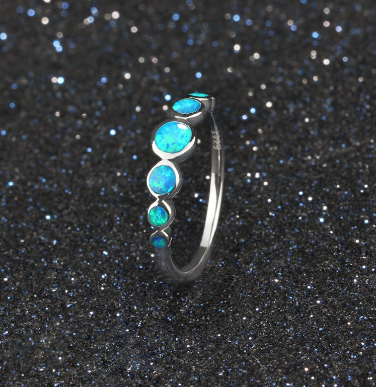 925 silver ring with blue opals
