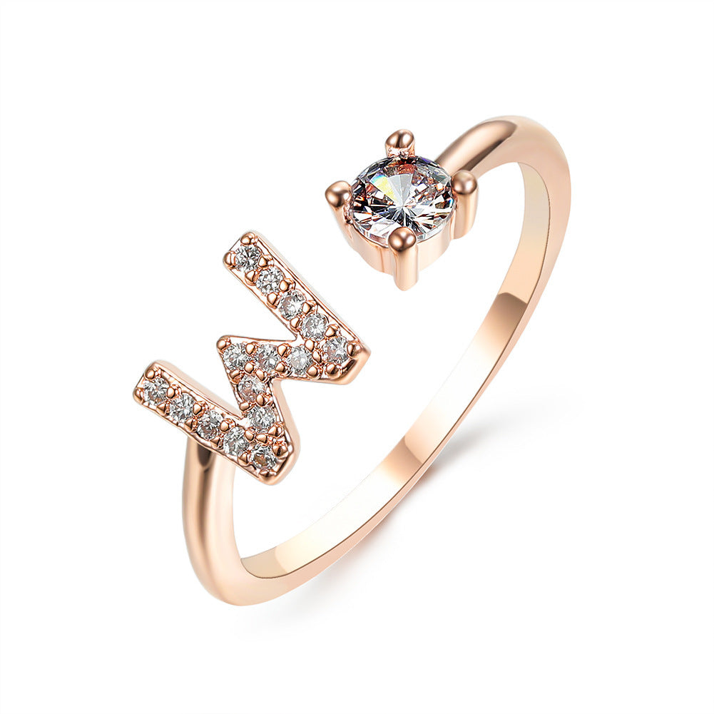Adjustable ring with initials 26 letters