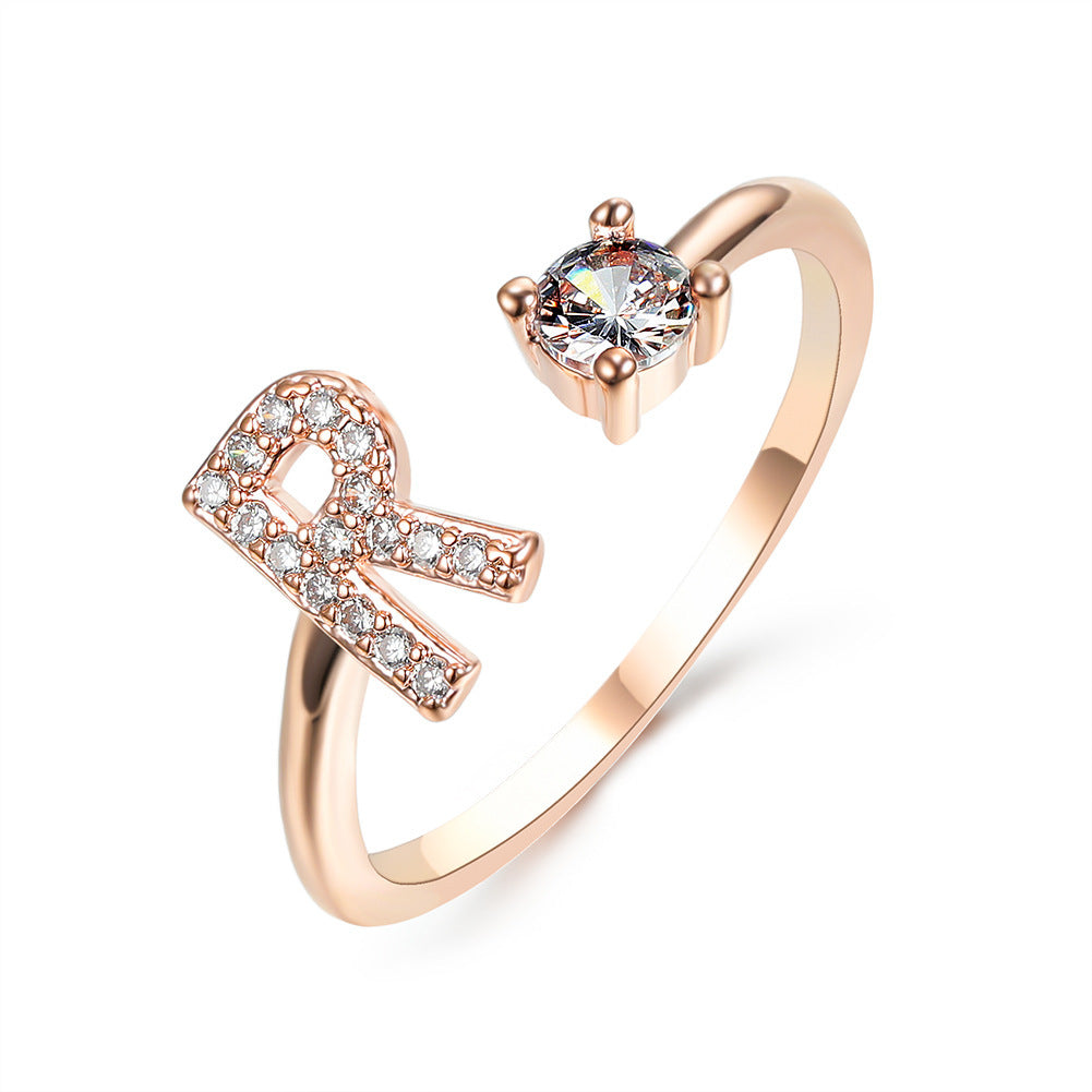 Adjustable ring with initials 26 letters
