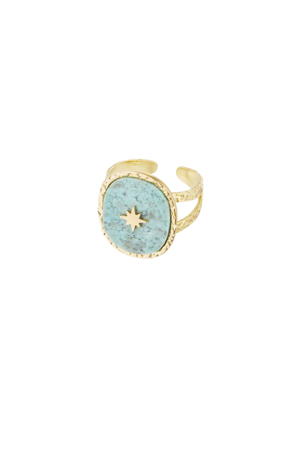 Anello in acciaio con pietra e stella colore oro blu