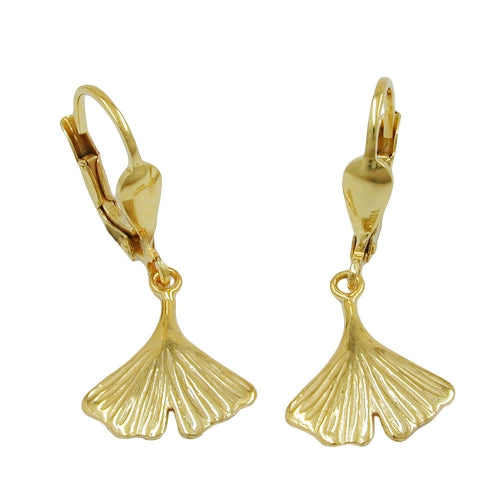 27 mm glänzende Ginkgoblatt-Ohrringe aus 9-karätigem Gold