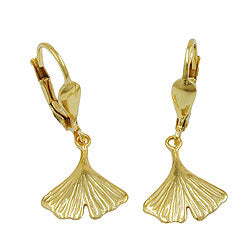 27 mm glänzende Ginkgoblatt-Ohrringe aus 9-karätigem Gold