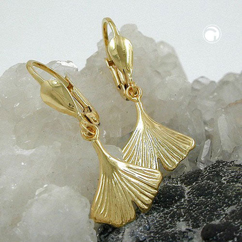 27 mm glänzende Ginkgoblatt-Ohrringe aus 9-karätigem Gold