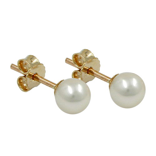 Orecchini a perno perla di 5mm coltivata d'acqua dolce rotonda ORO 9Kt