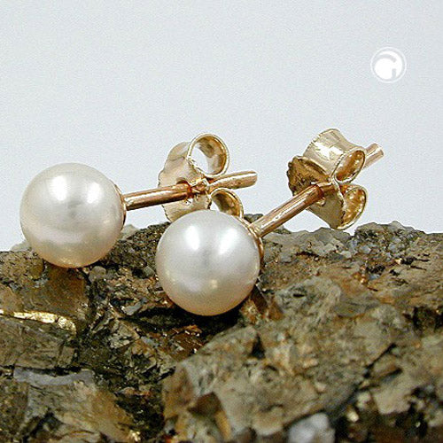 Orecchini a perno perla di 5mm coltivata d'acqua dolce rotonda ORO 9Kt