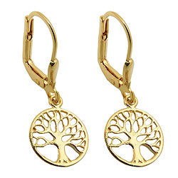 Orecchini a leva 26x10mm albero della vita lucido ORO 9Kt