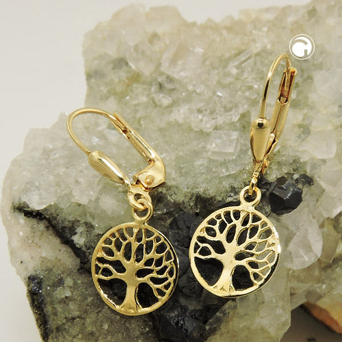 Orecchini a leva 26x10mm albero della vita lucido ORO 9Kt