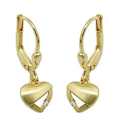Orecchini a leva 21x7mm cuore opaco-lucido con zirconi ORO 9Kt