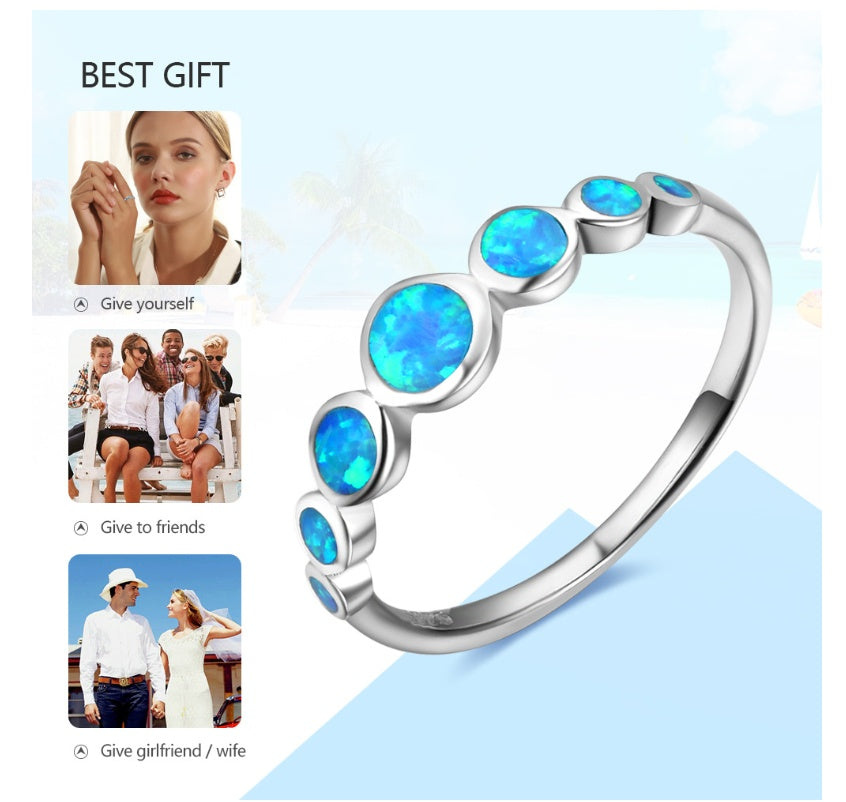 925 silver ring with blue opals