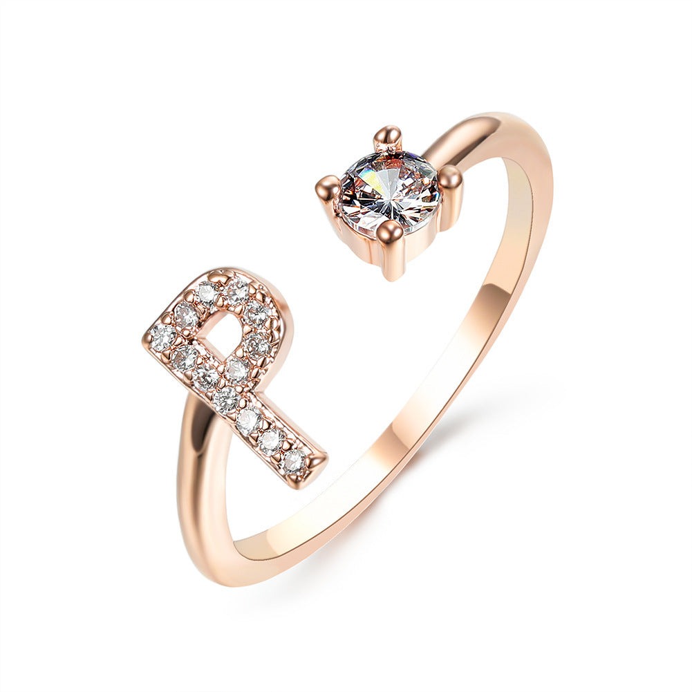 Adjustable ring with initials 26 letters