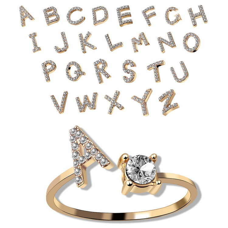 Adjustable ring with initials 26 letters