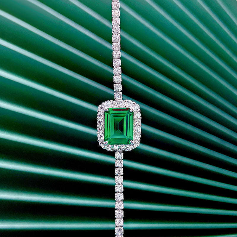Bracelet silver synthetic emerald and 925 sterling silver zirconia