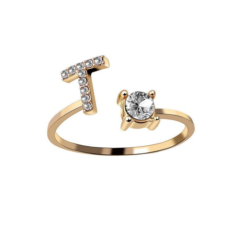 Adjustable ring with initials 26 letters