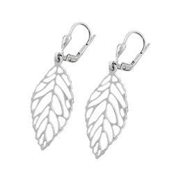 Orecchini a leva 42x14mm foglia traforata argento 925