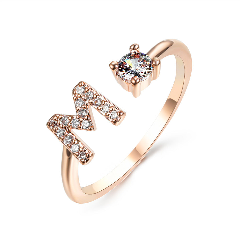 Adjustable ring with initials 26 letters