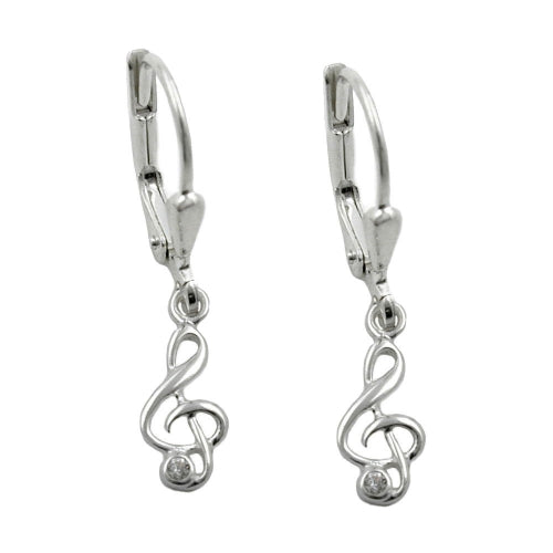 Orecchini a leva 25x5mm Chiave di violino con zirconi Argento 925