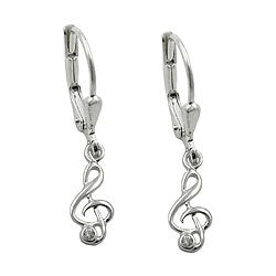 Orecchini a leva 25x5mm Chiave di violino con zirconi Argento 925