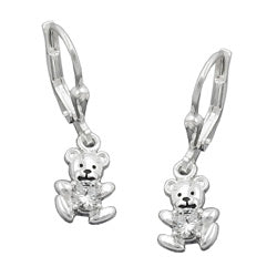 Orecchini a leva 24x7mm piccolo orsetto zirconia bianco argento 925