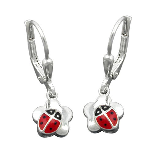Orecchini 24x8mm Coccinella su fiore Argento 925