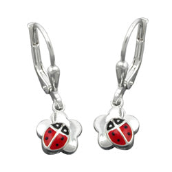 Orecchini 24x8mm Coccinella su fiore Argento 925