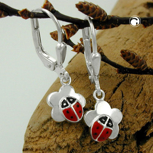 Orecchini 24x8mm Coccinella su fiore Argento 925