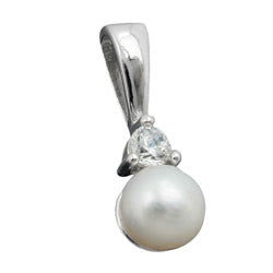 Pendente 17x6mm perla coltivata con zirconi argento rodiato 925