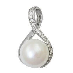 Ciondolo, perla con zirconi, argento 925