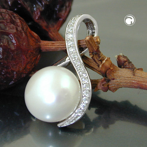 Ciondolo, perla con zirconi, argento 925