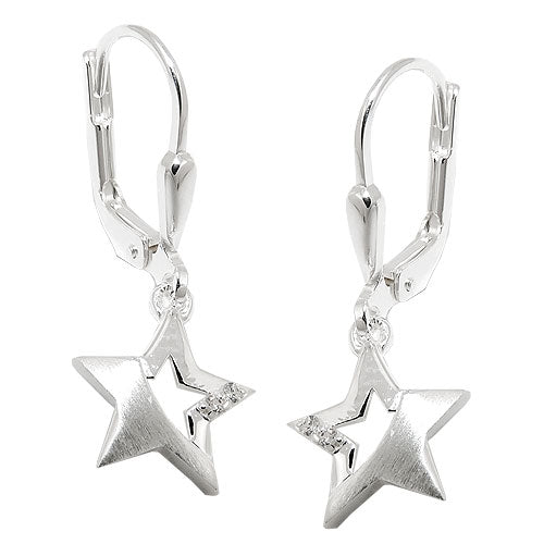 Orecchini a leva 25x10mm stella parzialmente opaca con zirconi argento 925