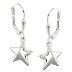 Orecchini a leva 25x10mm stella parzialmente opaca con zirconi argento 925