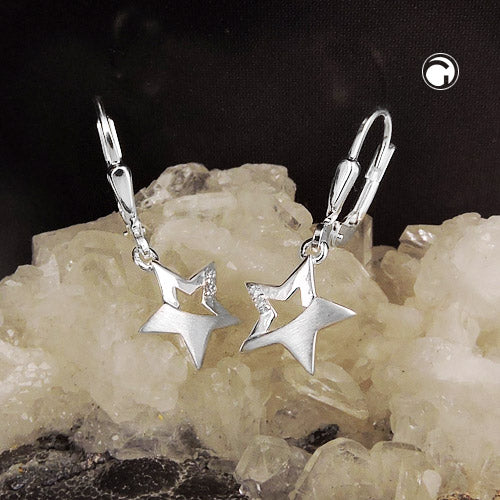 Orecchini a leva 25x10mm stella parzialmente opaca con zirconi argento 925