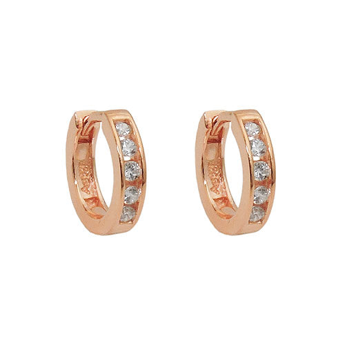 Creolo 12x2,5mm incernierato oro rosa zirconia argento 925