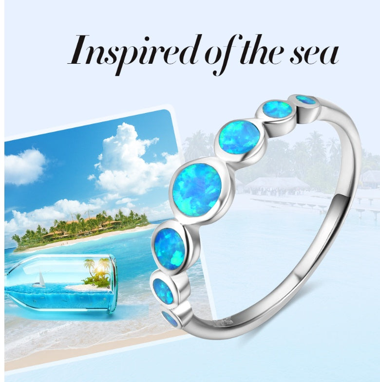 925 silver ring with blue opals