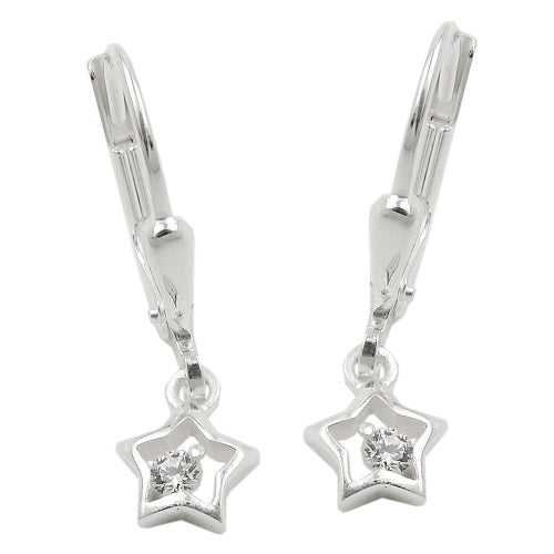 Orecchini a leva 22x6mm stella con zirconi argento lucido 925