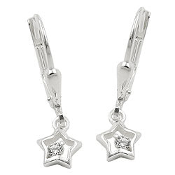 Orecchini a leva 22x6mm stella con zirconi argento lucido 925