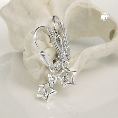 Orecchini a leva 22x6mm stella con zirconi argento lucido 925