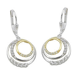 Orecchini a leva 30x14mm cerchi bicolore con zirconi argento 925