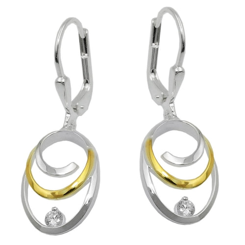 Orecchini a leva 32x11mm ovali bicolore con zirconi argento 925