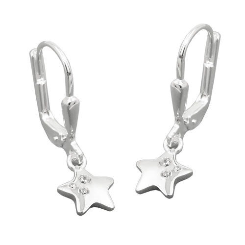 Orecchini a leva 23x7mm stella con zirconi argento lucido 925