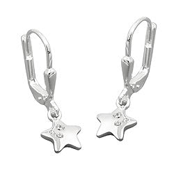 Orecchini a leva 23x7mm stella con zirconi argento lucido 925