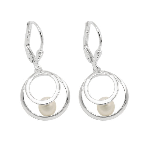 Orecchini a leva 30x13mm 2 cerchi con perla d'acqua dolce argento 925
