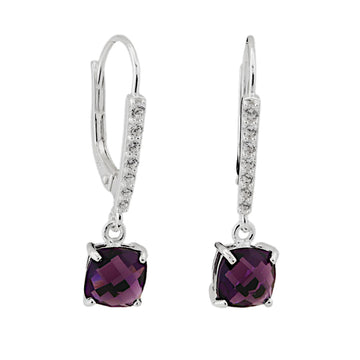 Orecchini minimal a leva 26x6mm con zirconi color ametista argento 925