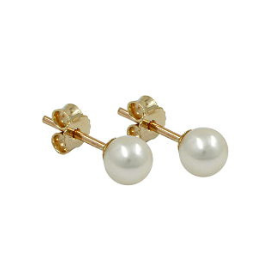 Orecchini a perno perla di 5mm coltivata d'acqua dolce rotonda ORO 9Kt